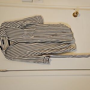 Bershka Midi Shirt Dress Womens S Green white Striped Oversized Belted